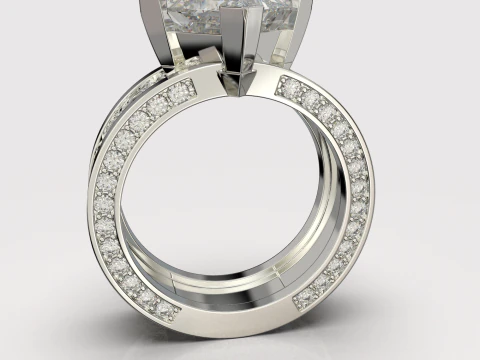 Printable jewelry vintage signet with stone princess 8x8mm 3ct 3D Print Model