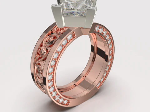 Printable jewelry vintage signet with stone princess 8x8mm 3ct 3D Print Model