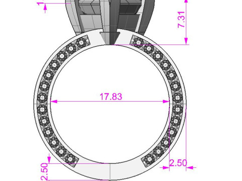 Printable jewelry vintage signet with stone princess 8x8mm 3ct 3D प्रिंट मॉडल