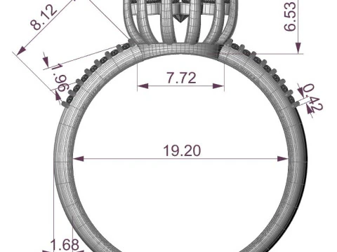 Jewelry engagement ring 1ct Printable STL US Size 925 Ring size inner diameter 192 mm ----- 3D Print Model