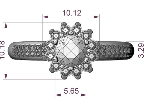 Jewelry engagement ring 1ct Printable STL US Size 925 Ring size inner diameter 192 mm ----- 3D-printmodel