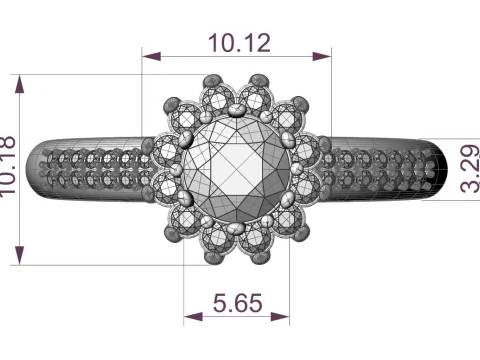 Jewelry engagement ring 1ct Printable STL US Size 925 Ring size inner diameter 192 mm ----- 3D Print Model