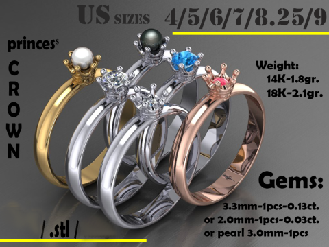 3 production options Ring crown 3D Print Model