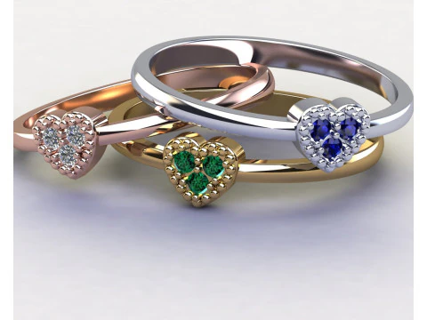 Обручальное кольцо сердце с 3 бриллиантами для печати STL 3D Принт Модель