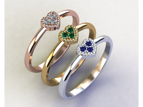 Engagement Ring heart with 3 diamonds printable STL Modelo de impresión 3D