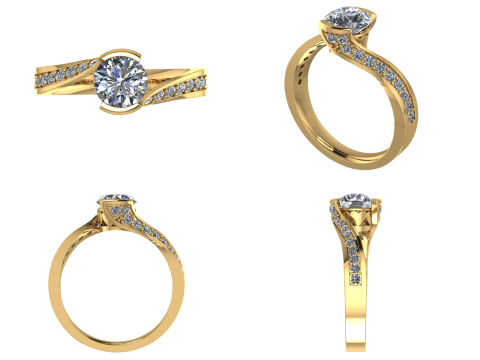 Engagement Ring hearts around 1ct printable STL 3Dプリントモデル