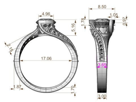 Engagement Ring hearts around 1ct printable STL 3Dプリントモデル