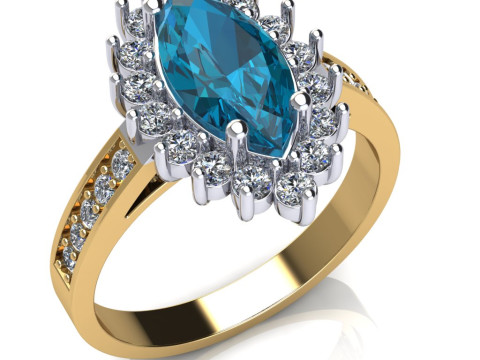 Jewelry engagement ring - stone marquise 12x6mm - Printable STL 3D Baskı Modeli