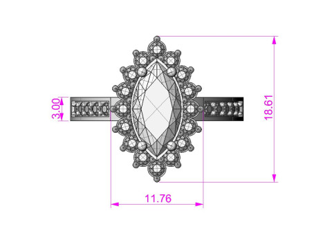Jewelry engagement ring - stone marquise 12x6mm - Printable STL 3D Baskı Modeli