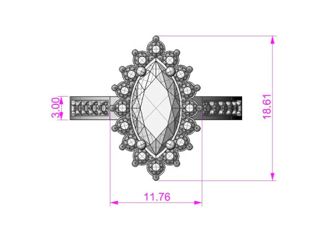 Jewelry engagement ring - stone marquise 12x6mm - Printable STL 3D Print Model