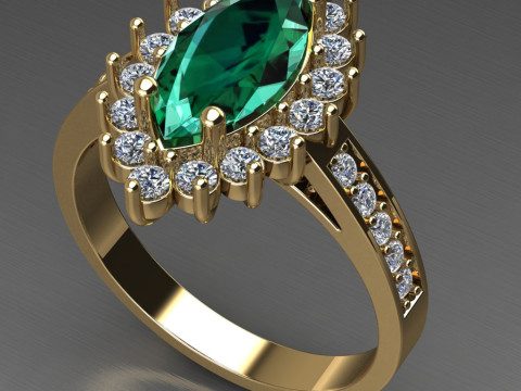 Jewelry engagement ring - stone marquise 12x6mm - Printable STL 3D Baskı Modeli