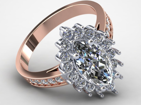 Jewelry engagement ring - stone marquise 12x6mm - Printable STL 3D Baskı Modeli