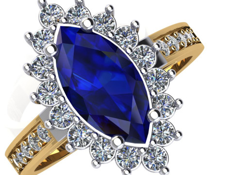 Jewelry engagement ring - stone marquise 12x6mm - Printable STL 3D Baskı Modeli