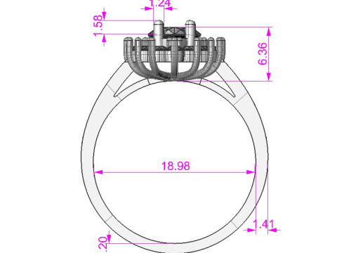 Jewelry engagement ring - stone marquise 12x6mm - Printable STL 3D Baskı Modeli