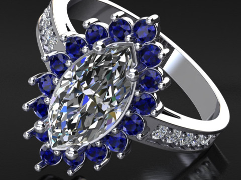 Jewelry engagement ring - stone marquise 12x6mm - Printable STL 3D Baskı Modeli