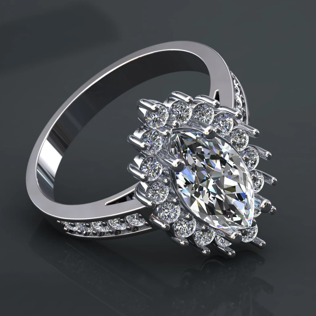 Jewelry engagement ring - stone marquise 12x6mm - Printable STL 3D Print Model .c4d .max .obj .3ds .fbx .stl .blend 