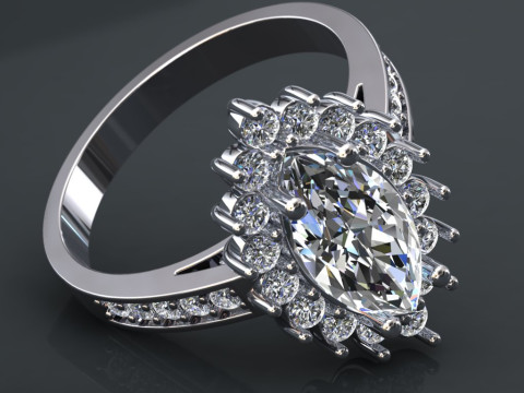 Jewelry engagement ring - stone marquise 12x6mm - Printable STL Modelo de impresión 3D