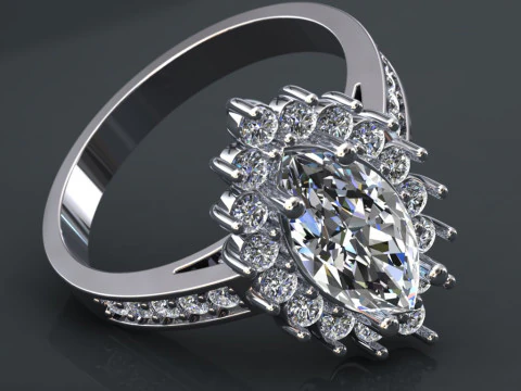 珠宝订婚戒指 - 榄尖形宝石 12x6mm - 可打印 STL 3D 打印模型