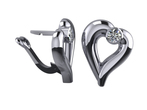 Earrings heart with diamonds 055ct - ready to print 3D प्रिंट मॉडल
