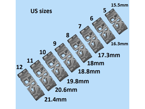 Druckbarer Schmuck-Ehering Very Vers STL 5-12 US-Größen 3D Druckmodell