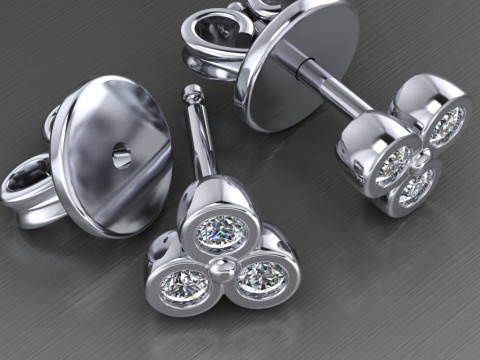 Printable Triple Earrings 3 stones x 20mm 3Dプリントモデル