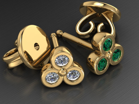 Printable Triple Earrings 3 stones x 20mm 3D-Druckmodell