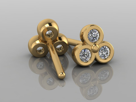 Printable Triple Earrings 3 stones x 20mm 3D-Druckmodell