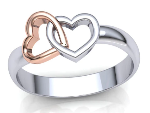 Ювелирные изделия для печати: обручальное кольцо с двумя сердцами STL, размеры 5&ndash;10 (США) 3D Принт Модель