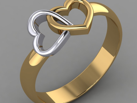Printable jewelry engagement ring two heart STL 5-10 US sizes Modelo de Impressão 3D