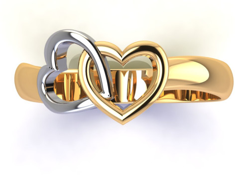 Printable jewelry engagement ring two heart STL 5-10 US sizes Modelo de Impressão 3D