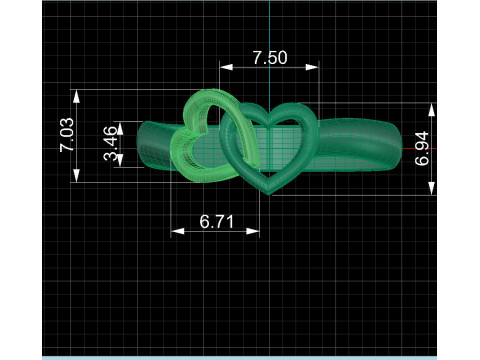 Printable jewelry engagement ring two heart STL 5-10 US sizes Modelo de Impressão 3D