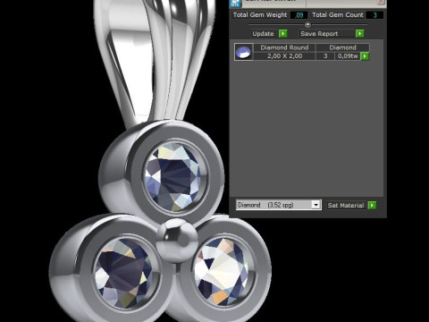 Printable Triple Pendant necklace 3 stones x 20mm Modèles 3D en vedette
