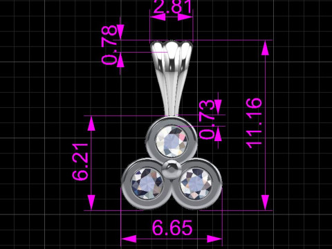 Printable Triple Pendant necklace 3 stones x 20mm Modèles 3D en vedette