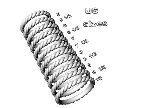Printable jewelry spiral wedding ring STL 5-10 US sizes Modelo de Impressão 3D