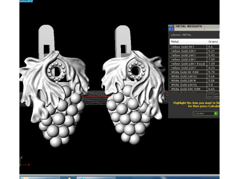 Printable jewelry earring bunch of grapes - STL 3D Print Model