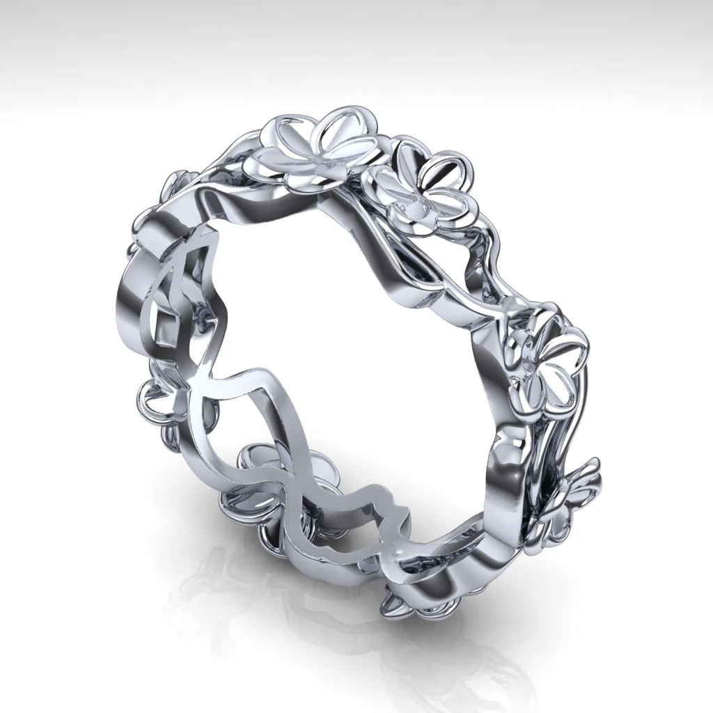 Printable jewelry engagement ring - FLOWERS - STL 3D Print Model .c4d .max .obj .3ds .fbx .stl .blend