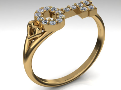 Girls ring - KEY AND HEART -ready to 3d print Modelo de Impressão 3D