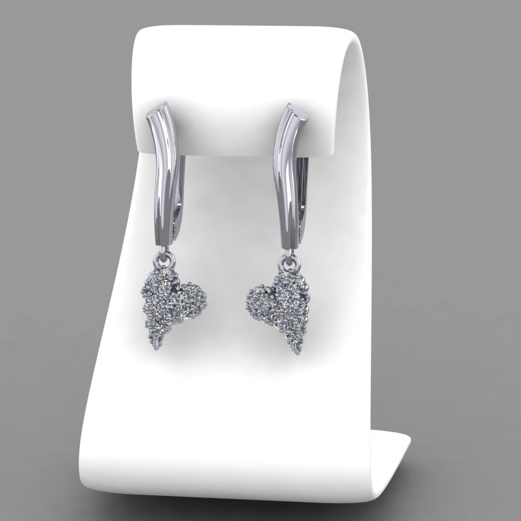 Jewelry earrings heart with diamonds 045ct - Printable STL 3D Print Model .c4d .max .obj .3ds .fbx .stl .blend