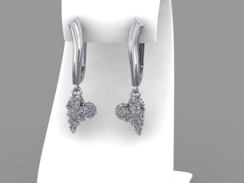 Jewelry earrings heart with diamonds 045ct - Printable STL 3D Baskı Modeli