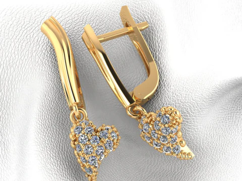 Jewelry earrings heart with diamonds 045ct - Printable STL 3D Print Model