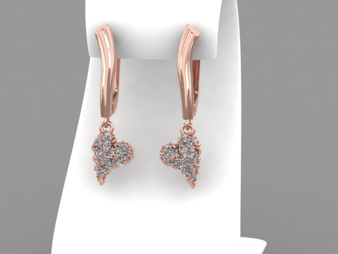 Jewelry earrings heart with diamonds 045ct - Printable STL 3D-Druckmodell
