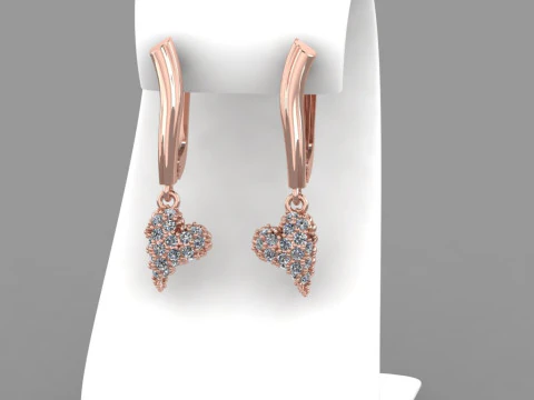 Jewelry earrings heart with diamonds 045ct - Printable STL 3D Print Model