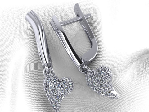 Jewelry earrings heart with diamonds 045ct - Printable STL 3D-Druckmodell