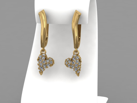 Jewelry earrings heart with diamonds 045ct - Printable STL 3D-Druckmodell