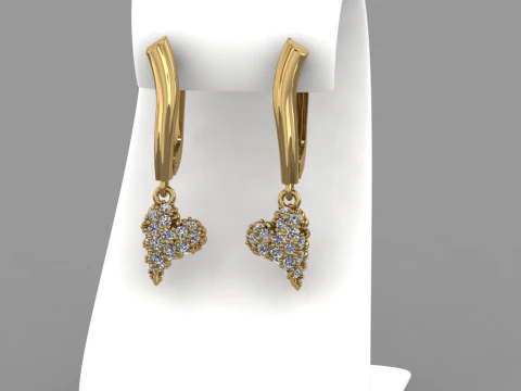 Jewelry earrings heart with diamonds 045ct - Printable STL 3D Print Model