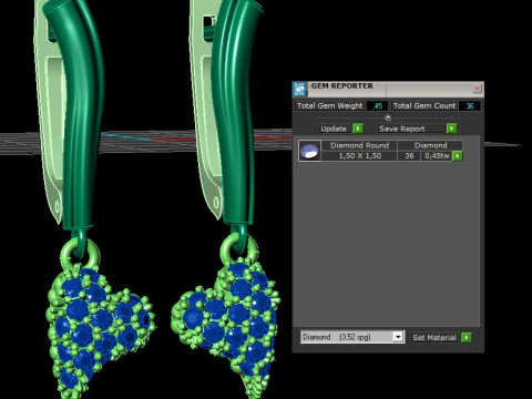 Jewelry earrings heart with diamonds 045ct - Printable STL 3D Print Model