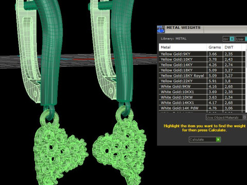 Jewelry earrings heart with diamonds 045ct - Printable STL 3D-Druckmodell
