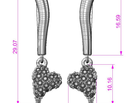 Jewelry earrings heart with diamonds 045ct - Printable STL 3D-Druckmodell