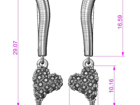 Jewelry earrings heart with diamonds 045ct - Printable STL 3D Print Model