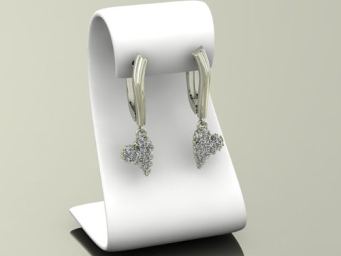 Jewelry earrings heart with diamonds 045ct - Printable STL 3D-Druckmodell